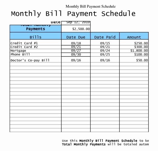 Monthly Payment Schedule Template Inspirational Free Printable Bill Payment List Wow Image Results