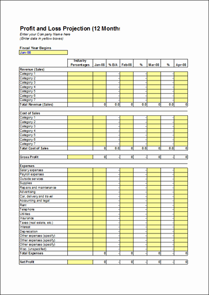 Monthly Profit and Loss Template Awesome 12 Month Profit and Loss Template Microsoft Excel