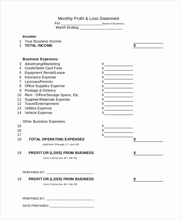Monthly Profit and Loss Template Unique Sample Profit and Loss Statement form 7 Examples In Pdf