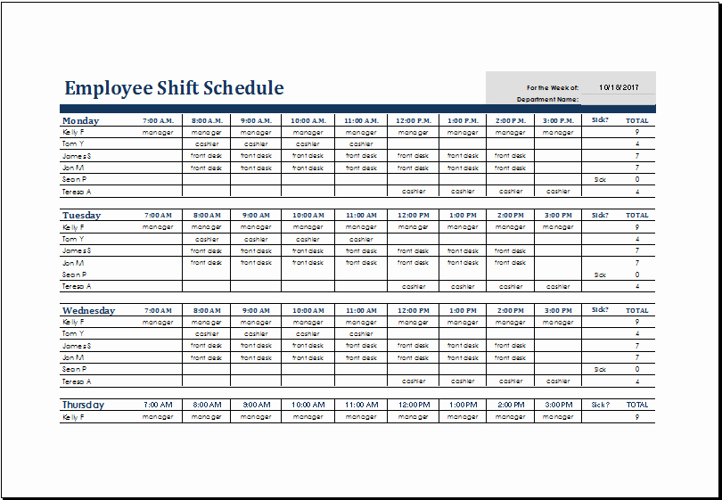 Monthly Work Schedule Template Elegant Monthly Employee Shift Schedule Template