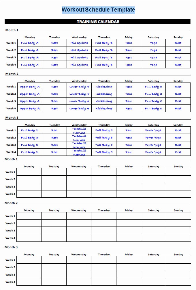 Monthly Workout Schedule Template Awesome Monthly Workout Schedule Template