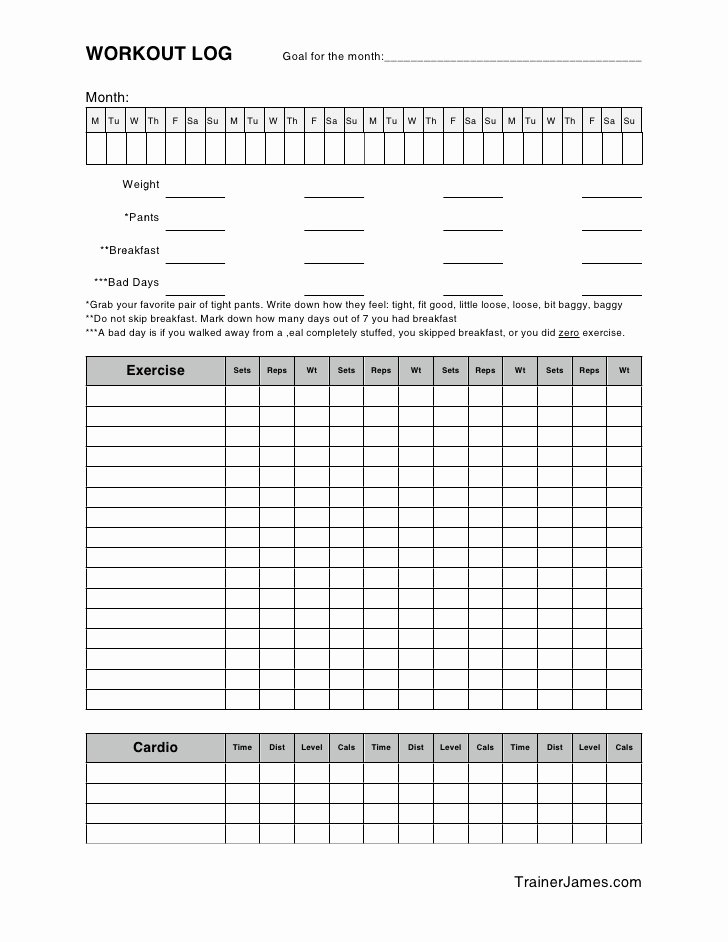 Monthly Workout Schedule Template Beautiful Monthly Workout Log