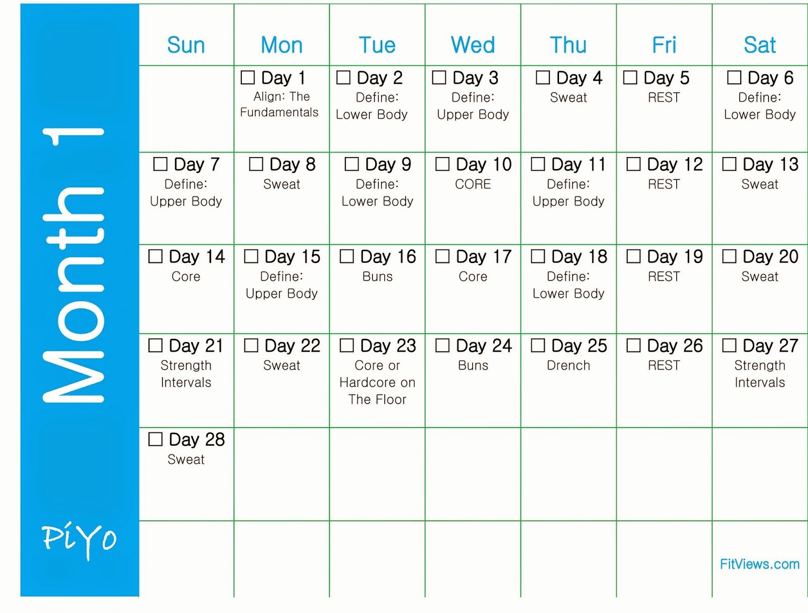 Monthly Workout Schedule Template Lovely Getting Started with Piyo Free Printable Piyo Workout