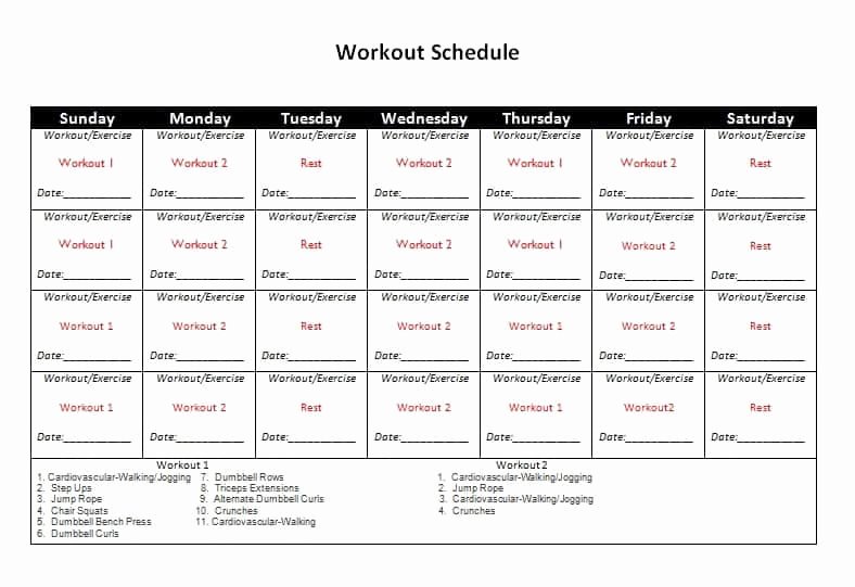 Monthly Workout Schedule Template Unique 9 Fitness Calendar Templates Excel Templates