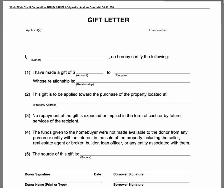 Mortgage Gift Letter Template Awesome Gift Letter for Mortgage Template
