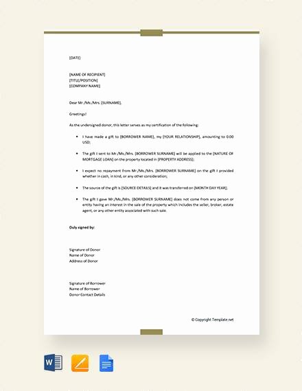Mortgage Gift Letter Template Unique 13 Sample Gift Letters Pdf Word