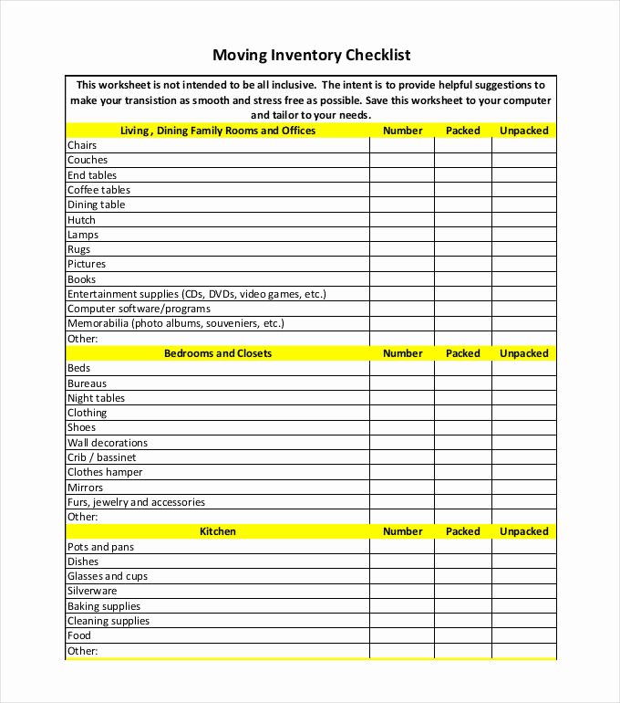 Moving Inventory List Template Inspirational Inventory Checklist Template 26 Free Word Excel Pdf