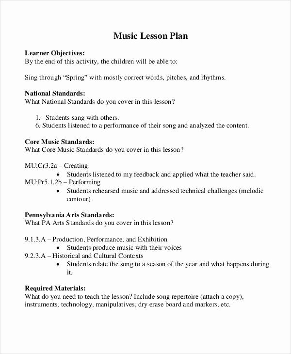 Music Lesson Plan Template Beautiful 40 Plan Samples &amp; Templates In Pdf
