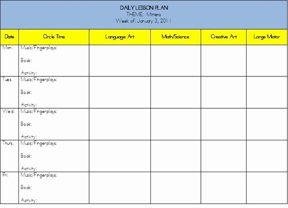 Music Lesson Plan Template Fresh Each Day Fine Motor and Days In On Pinterest