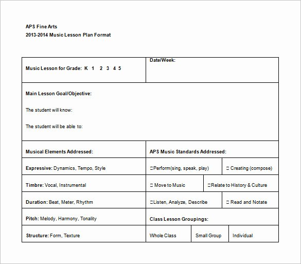 Music Lesson Plan Template Fresh Music Lesson Plan Template 7 Free Word Excel Pdf