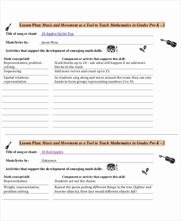Music Lesson Plan Template Inspirational 47 Lesson Plan Samples