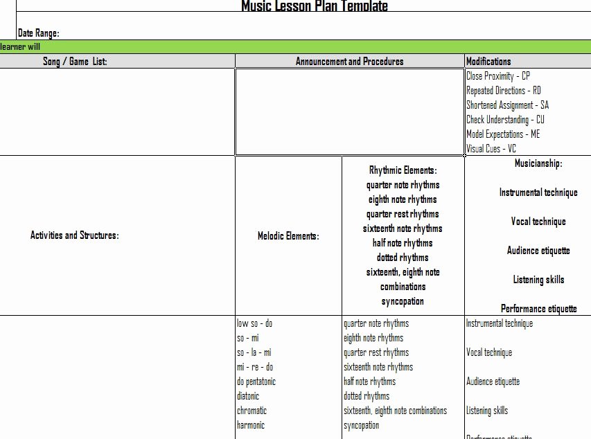 Music Lesson Plan Template Luxury Music Lesson Plan Template
