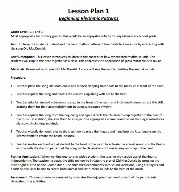 Music Lesson Plan Template Unique Sample Music Lesson Plan Template 9 Free Documents In