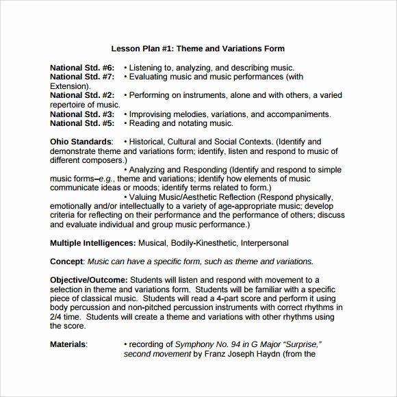Music Lesson Plan Template Unique Sample Music Lesson Plan Template 9 Free Documents In