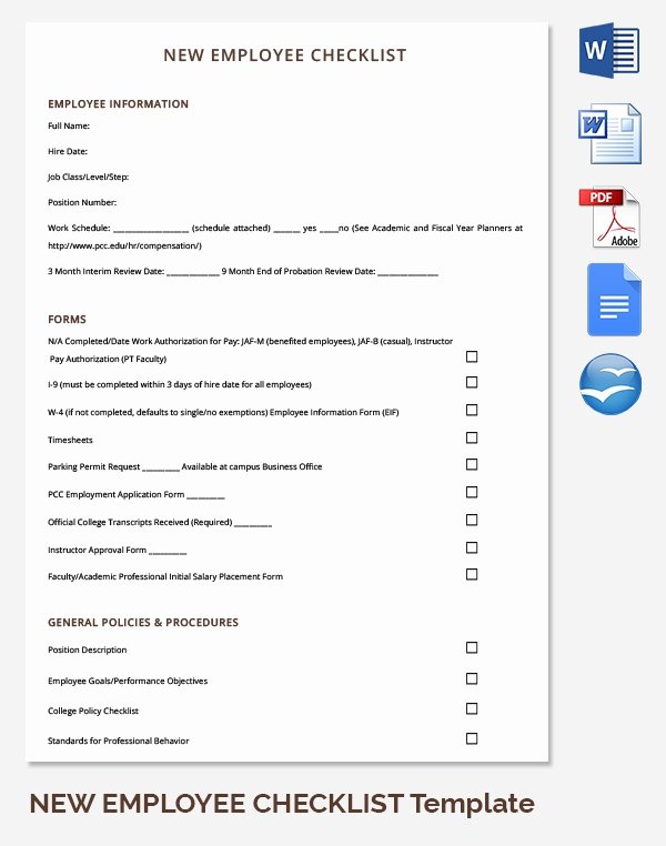 New Employee Checklist Templates Awesome 30 Hr Checklist Templates Free Sample Example format