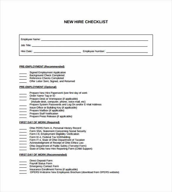 New Employee Checklist Templates Awesome Sample New Hire Checklist Template 11 Documents In Pdf