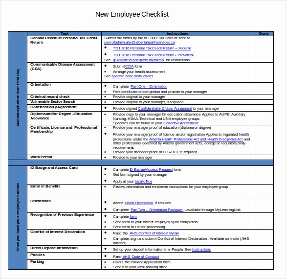 New Employee Checklist Templates Inspirational New Hire Checklist Template