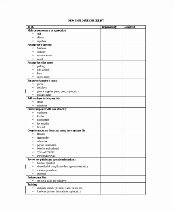 new employee checklist template