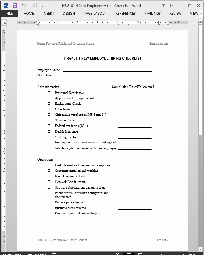 New Hire Checklist Template Word Awesome New Employee Hiring Checklist Template