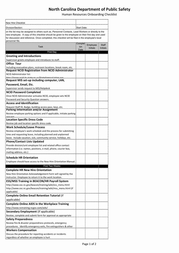 New Hire Checklist Template Word Fresh New Hire Checklist Template