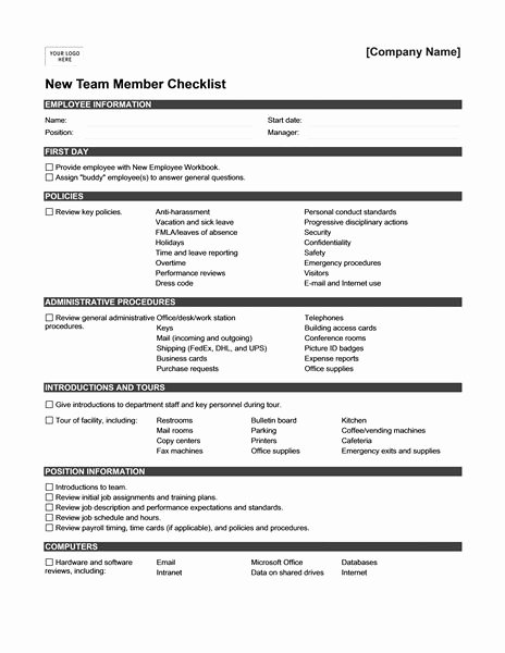 New Hire Checklist Template Word Luxury New Employee orientation Checklist Templates