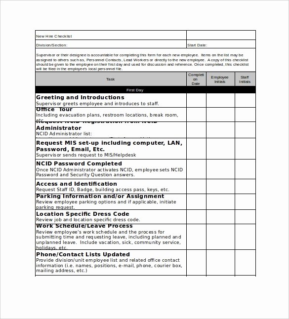 New Hire Checklist Template Word New New Hire Checklist Template 18 Free Word Excel Pdf