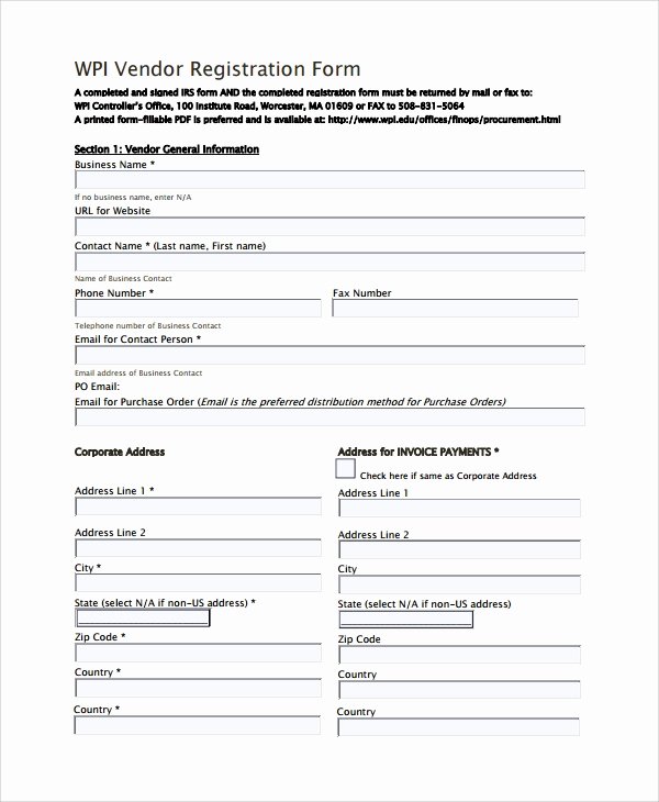 New Vendor Setup form Template Awesome Sample Vendor Registration form 8 Documents In Word Pdf