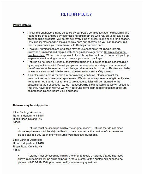 No Return Policy Template New Return Policy Template