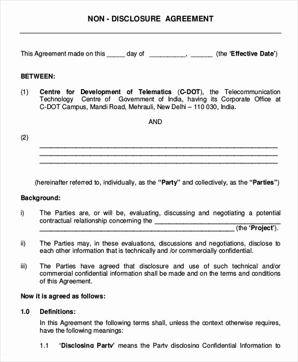 Non Disclosure Agreement Template Pdf Awesome Non Disclosure Agreement Template – 21 Free Word Pdf