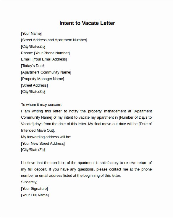Notice to Vacate Letter Template Best Of Intent to Vacate Letter – 7 Free Samples Examples &amp; formats