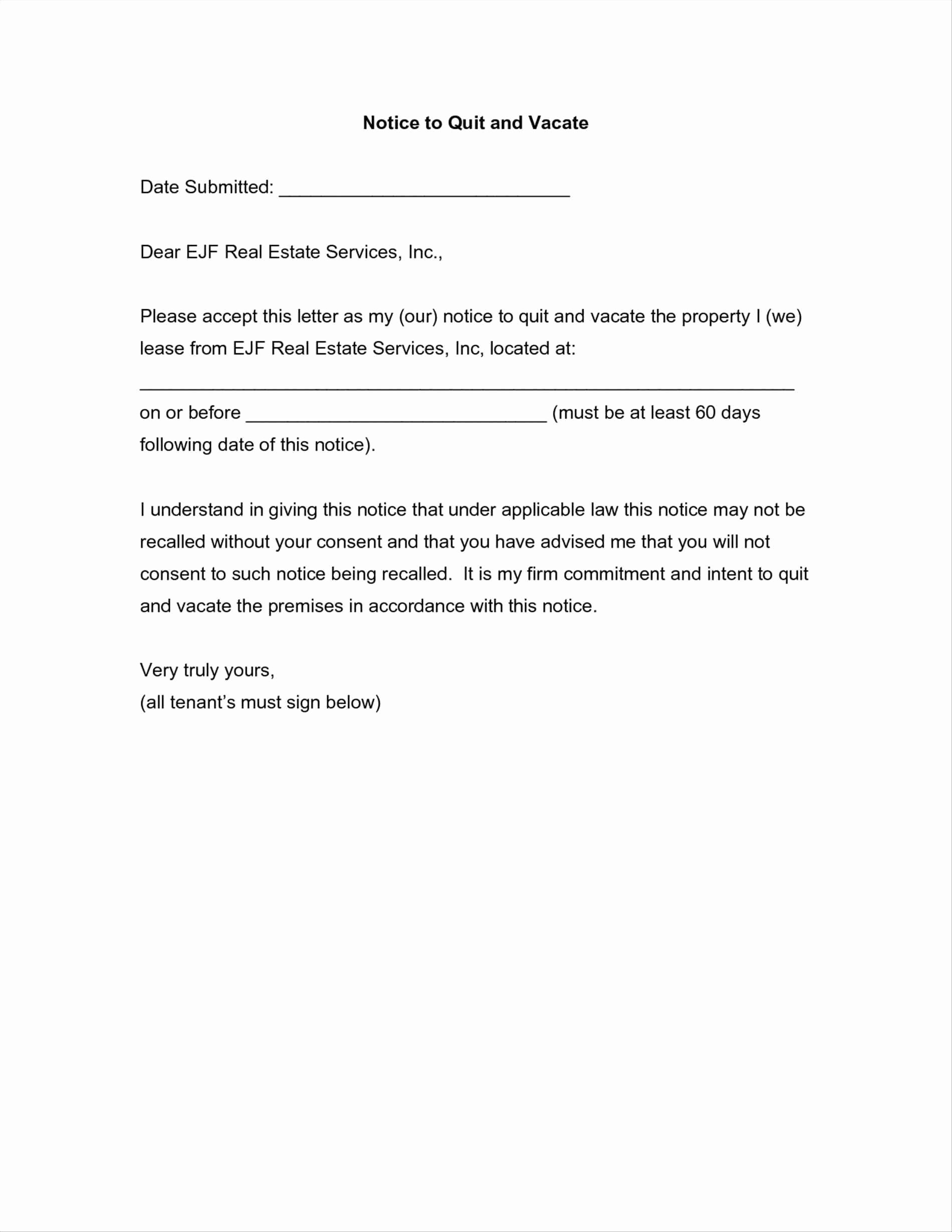 Notice to Vacate Letter Template Lovely Notice to Vacate Apartment Letter Template Samples