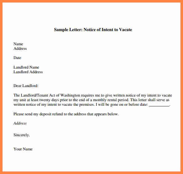Notice to Vacate Letter Template Luxury 10 Sample Letter Notice to Vacate Rental Property