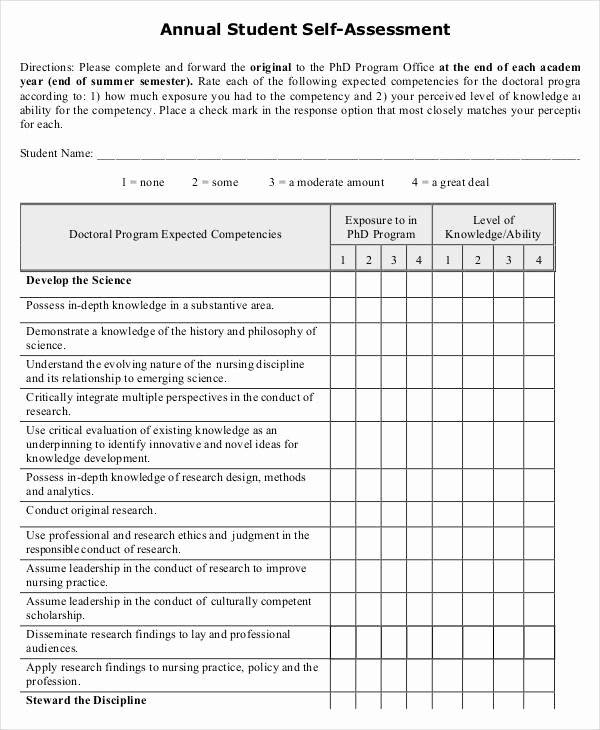 Nursing Competency assessment Template Inspirational Free 53 Sample Self assessment forms