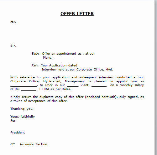 Offer Letter Template Word Elegant Fer Letter format for software Pany Squarefreeload