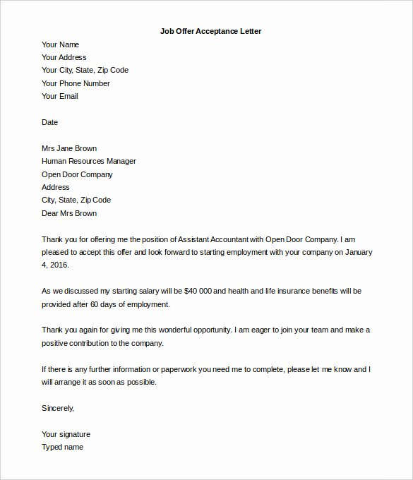 Offer Letter Template Word Unique Acceptance Letter Template 9 Free Word Pdf Documents
