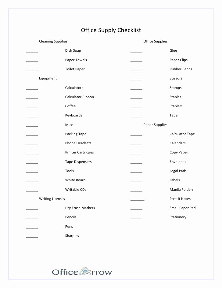 Office Supply List Template Awesome Fice Supply Checklist