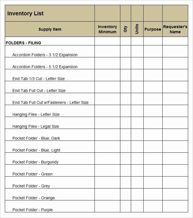 Office Supply List Template Awesome Supply Inventory Template 5 Free Word Excel Pdf Documents
