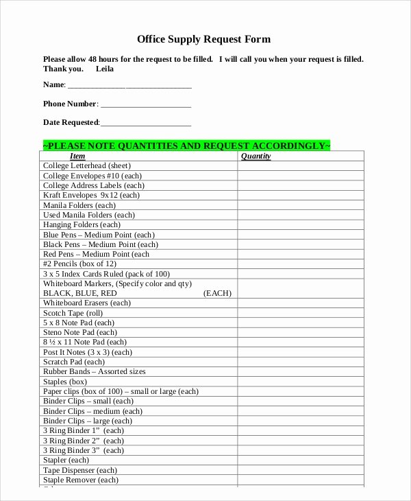 Office Supply order form Template Awesome Sample Supply Request form 10 Examples In Word Pdf
