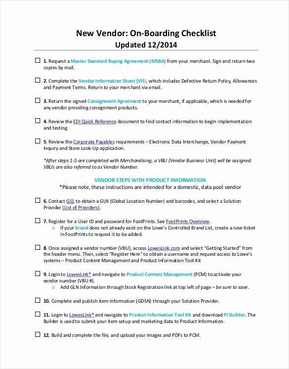 Onboarding Checklist Template Excel Lovely New Vendor Onboarding Checklist Pdf format Template