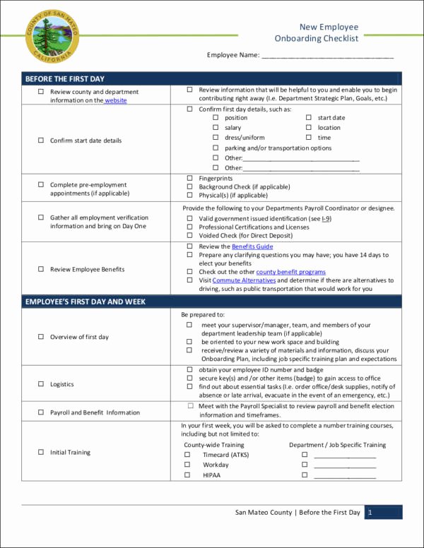 new hire checklist samples