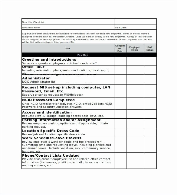 Onboarding Checklist Template Excel New New Employee orientation Checklist Excel Safety Sample