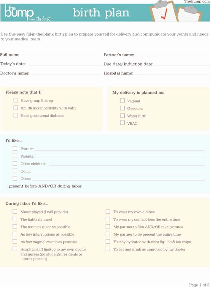 One Page Birth Plan Template Unique Download Birth Plan Template for Free Tidytemplates