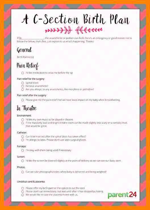 One Page Birth Plan Template Unique Printable C Section Birth Plan Printable Pages