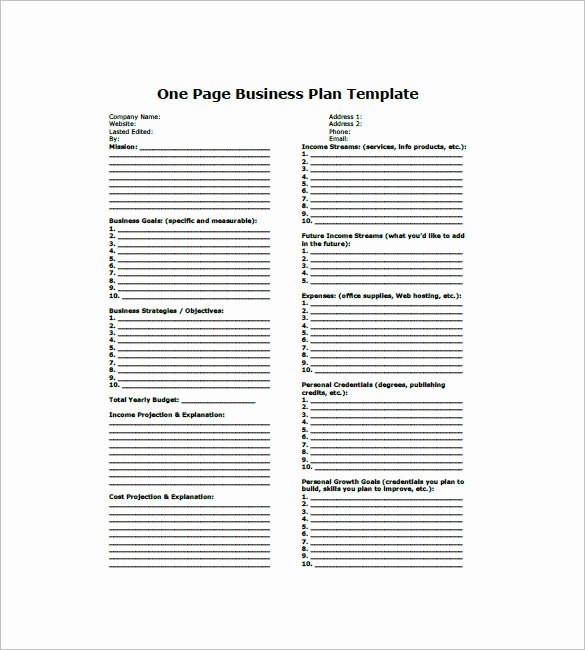 One Page Business Plan Template Inspirational Business E Pager Template