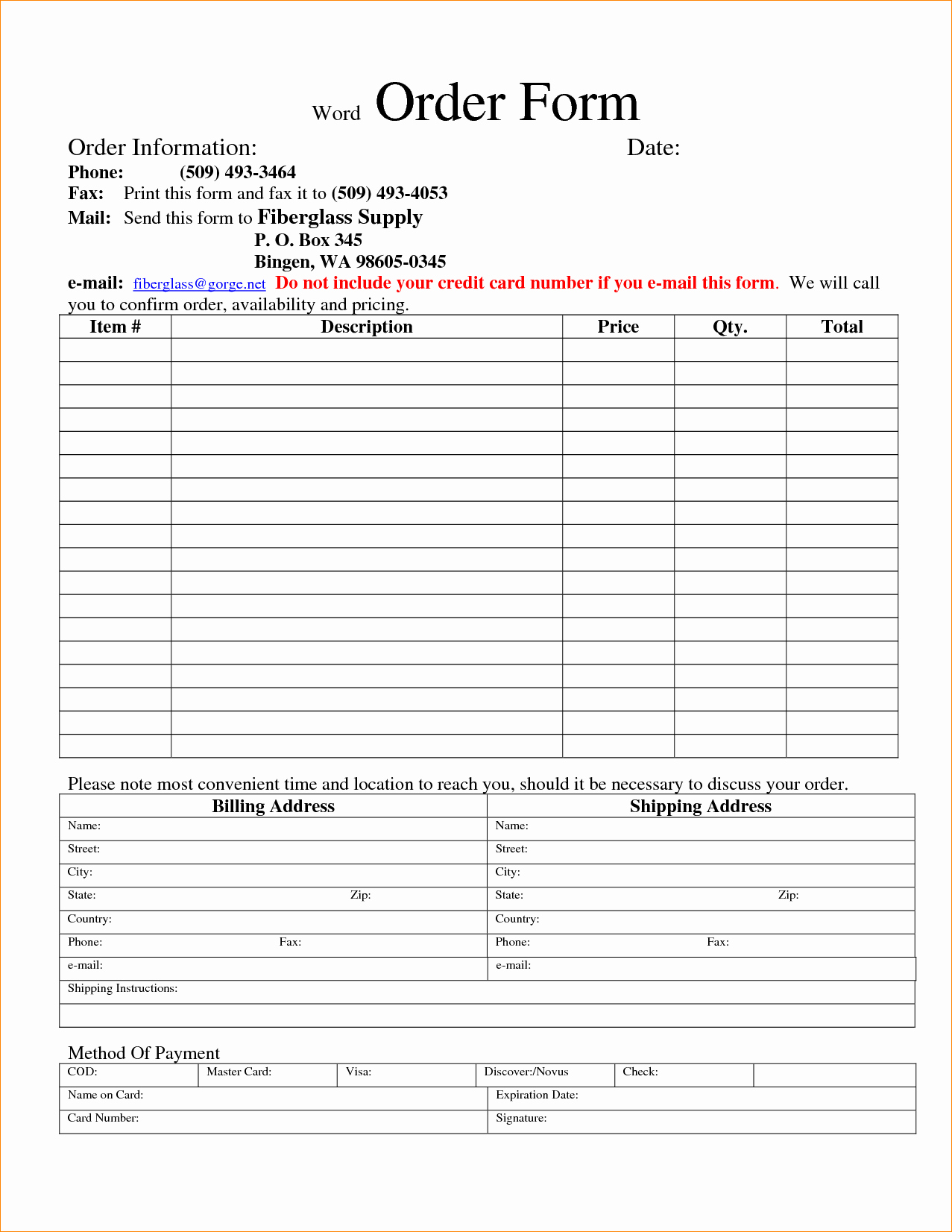 Order form Template Word Elegant order forms Template Word