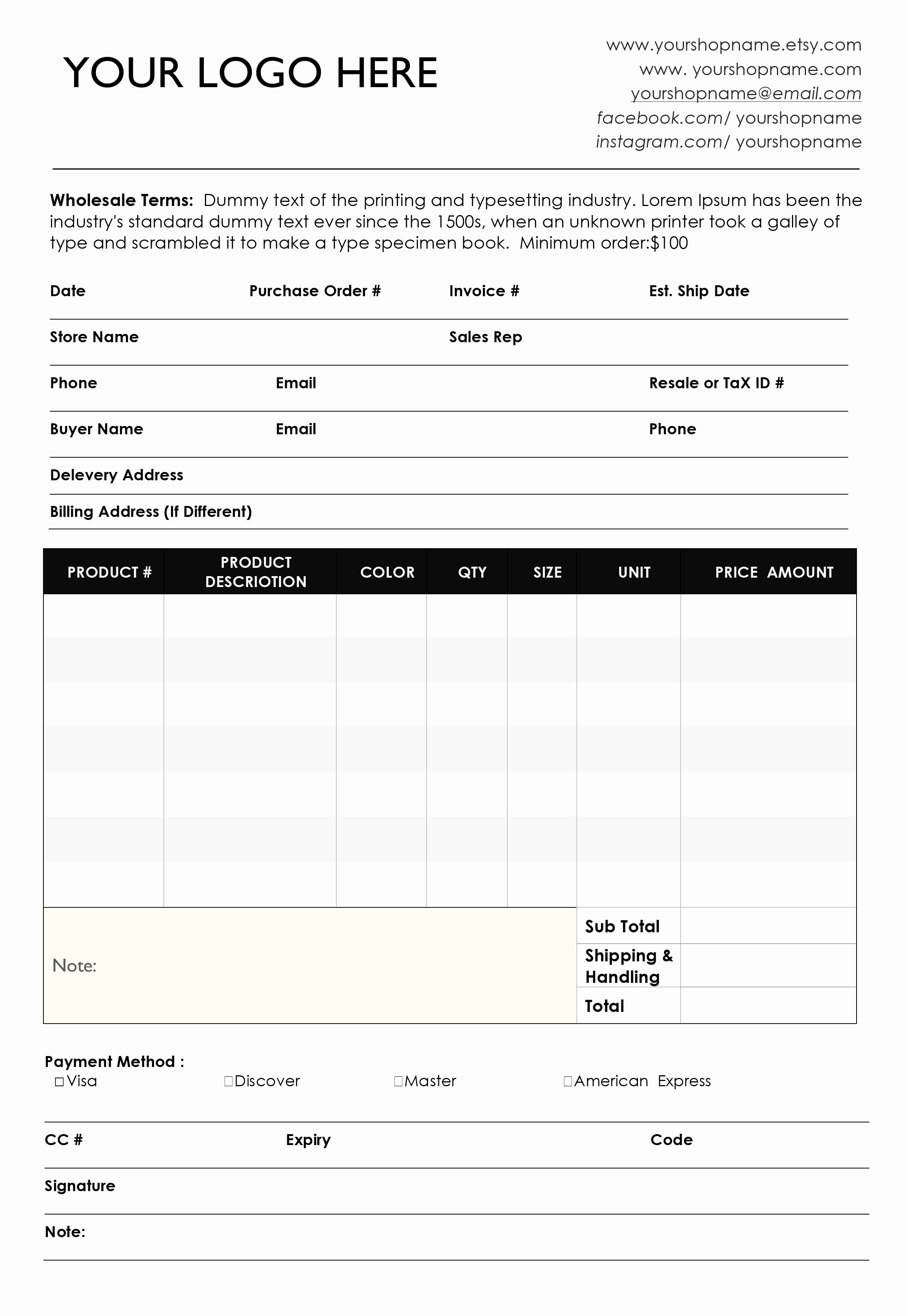 Order forms Template Word Best Of Custom Catalog Custom Line Sheet Line Sheet Design