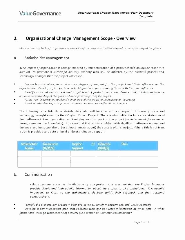 Organizational Change Management Plan Template Inspirational Process Change Management Plan Template