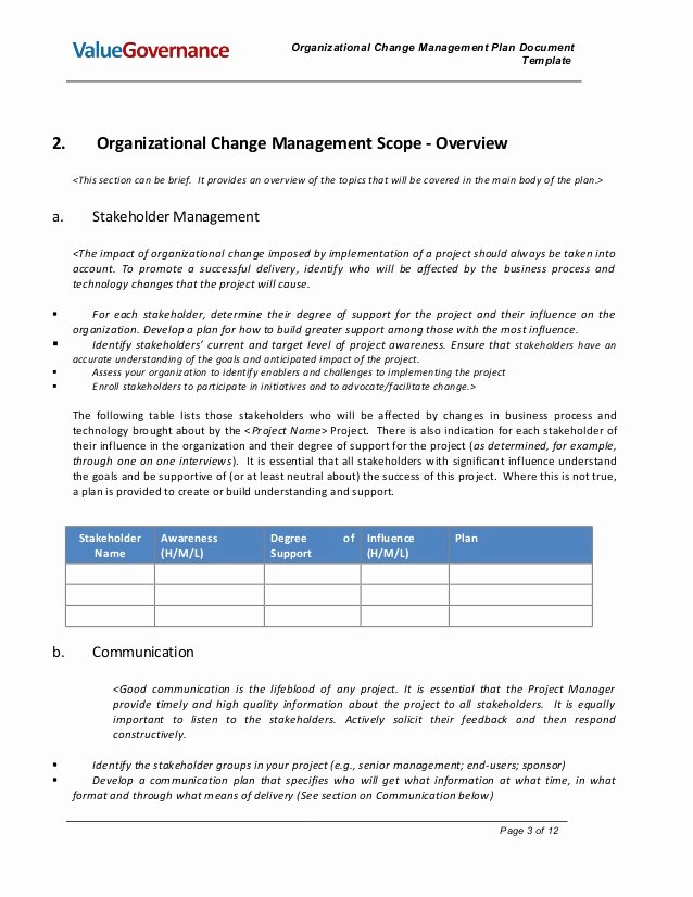 Organizational Change Management Plan Template New Pm002 02 organizational Change Management Plan