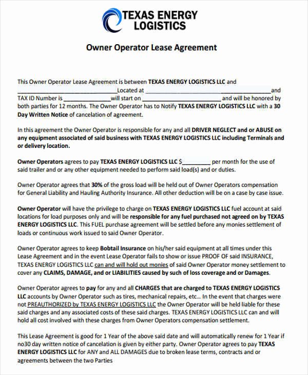 Owner Operator Lease Agreement Template New 38 Lease Agreement forms