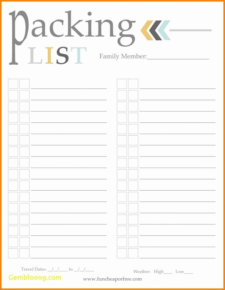 Packing List Template Pdf Inspirational Packing List Template